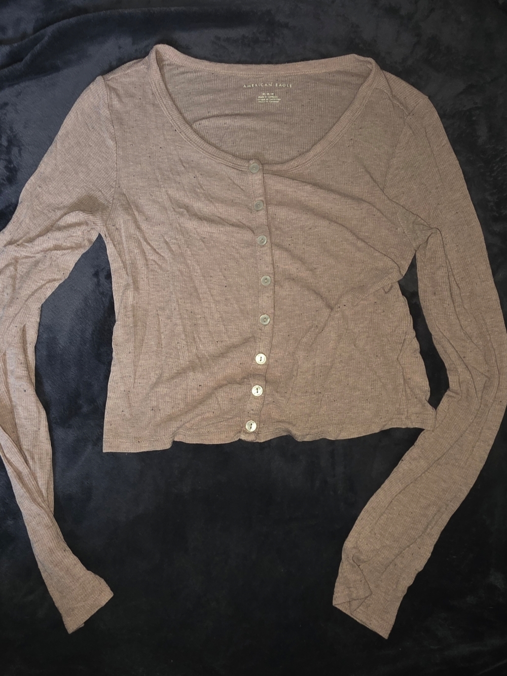 American Eagle Outfitters Brown Ribbed Button-Front Crop Top